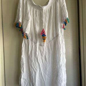 New York & Company White Dress with Colorful Tassels
